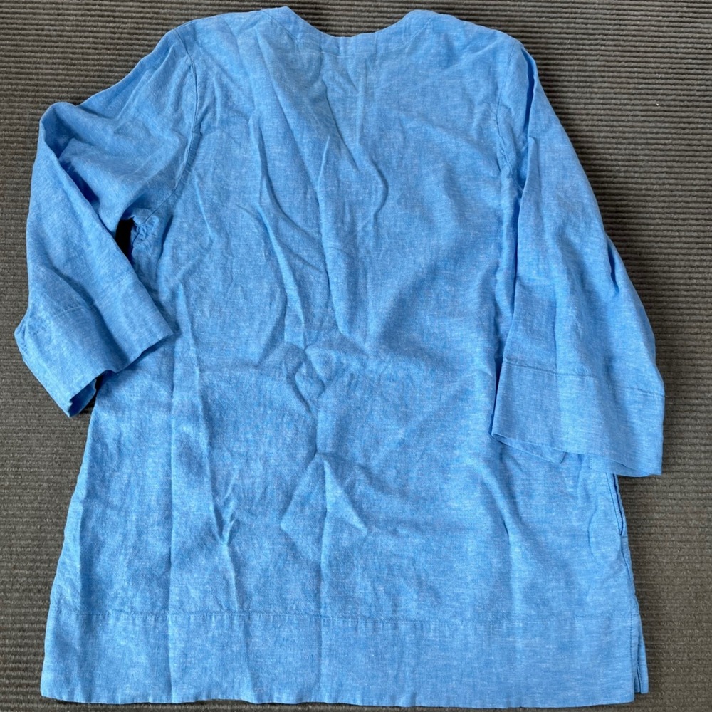 Lands End Womens Blue Linen Blend Split V-Neck 3/4 Sleeve Tunic Top Size M - Picture 3 of 7